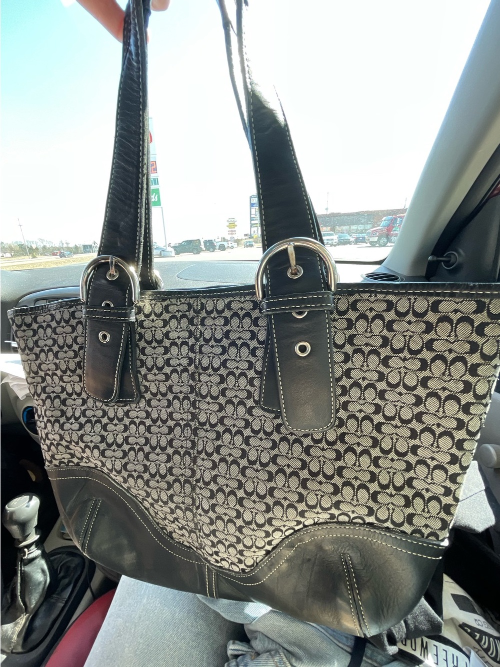 Vintage Coach Soho Tote Bag Black and Gray Patterned